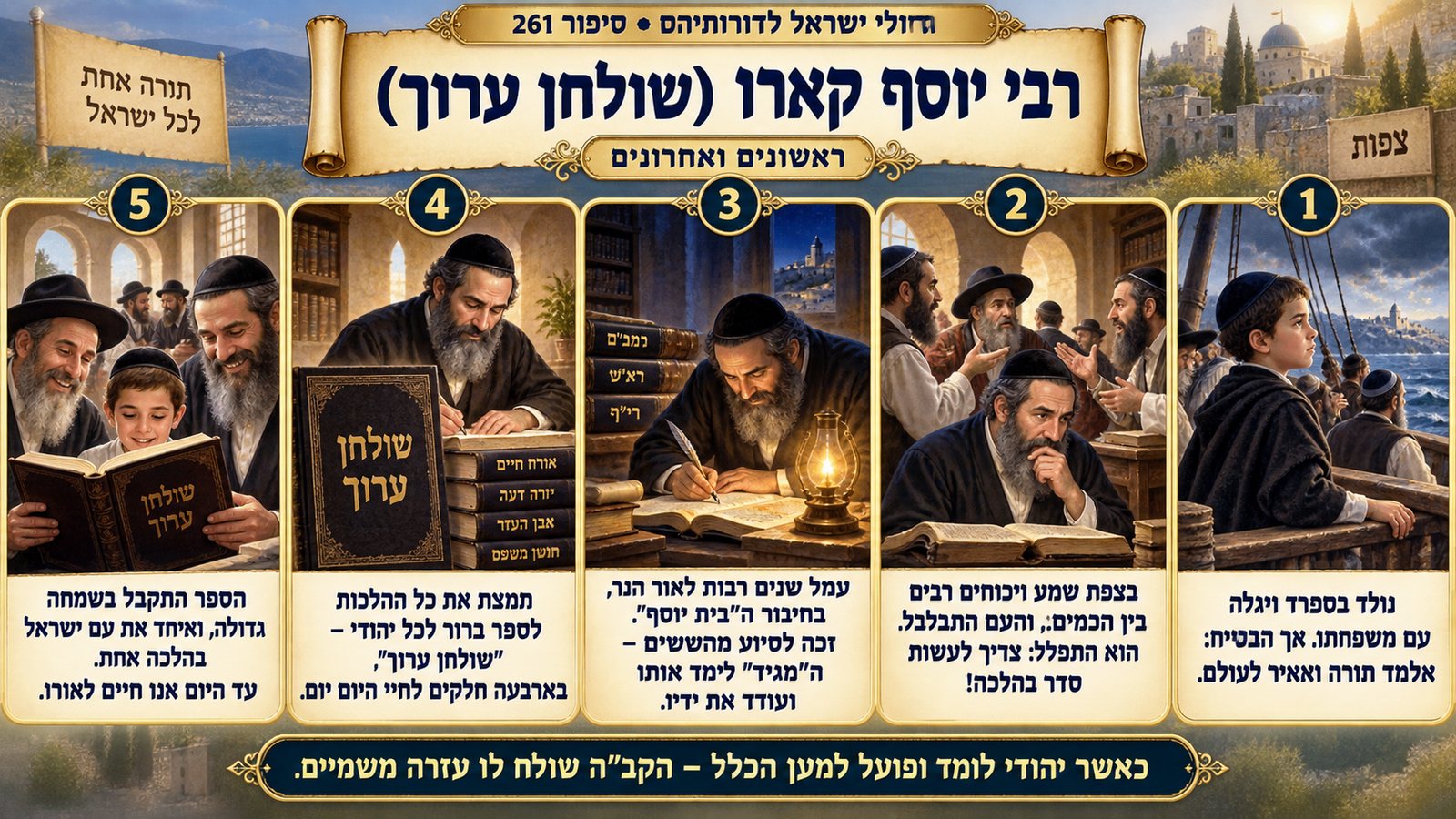 תמונת סיכום — ראשונים ואחרונים: רבי יוסף קארו (שולחן ערוך)